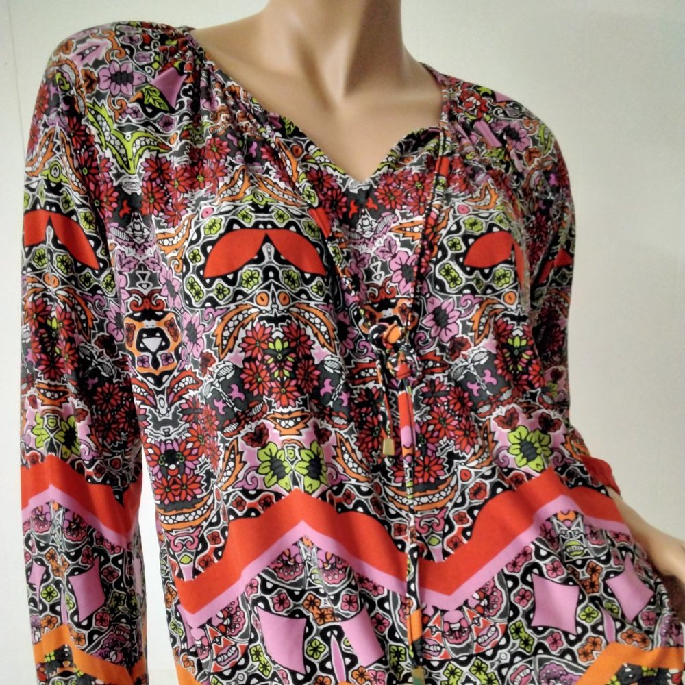 Premise Top Size M Relax Floral Pattern Stretch Long Sleeve Relax Pullover 004